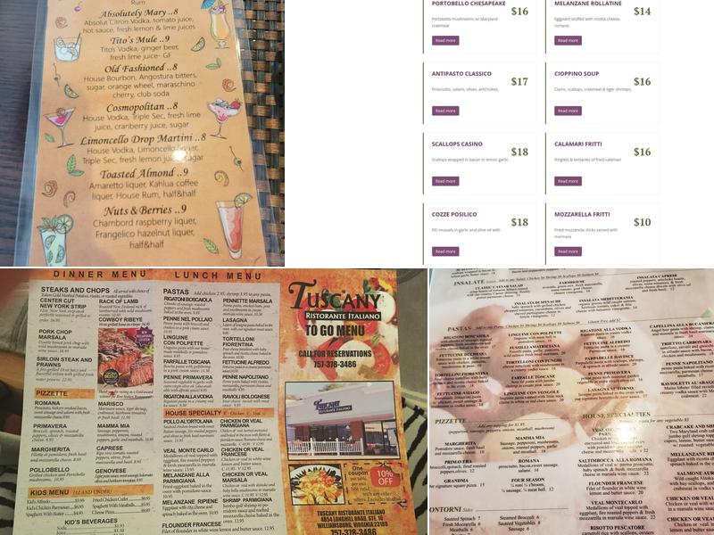 Tuscany Ristorante Williamsburg Menu