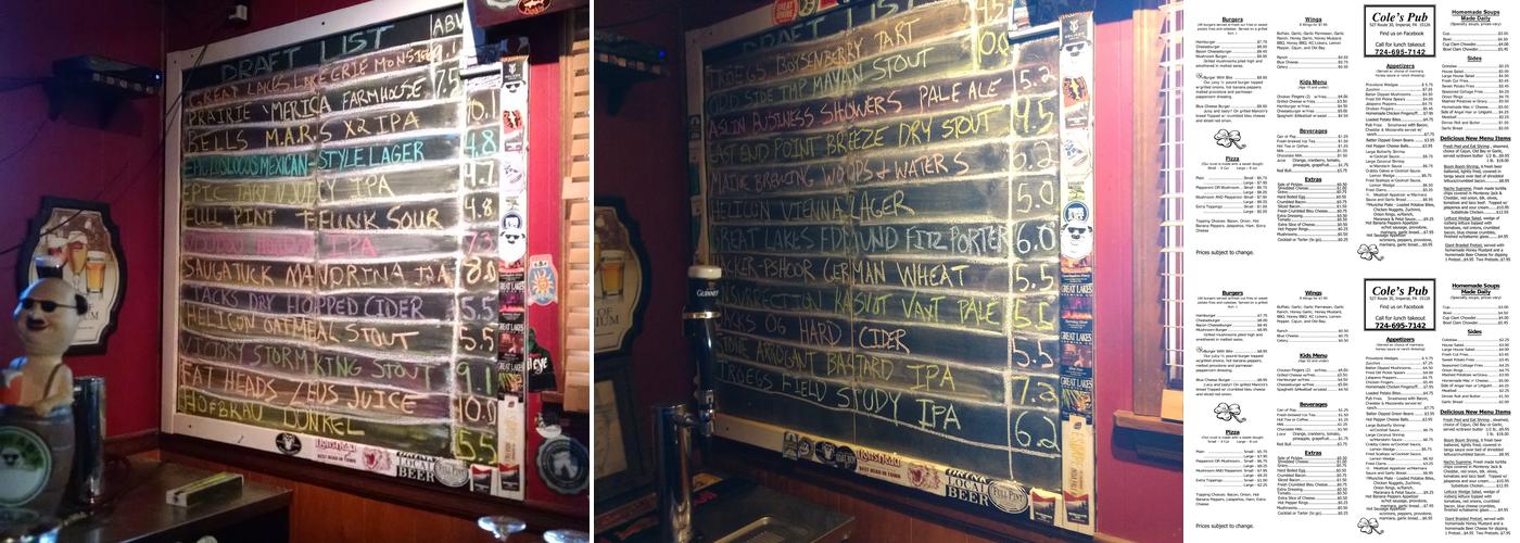Cole's Pub Menu