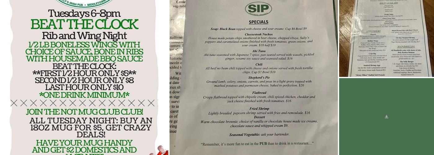 Sully's Irish Pub Menu