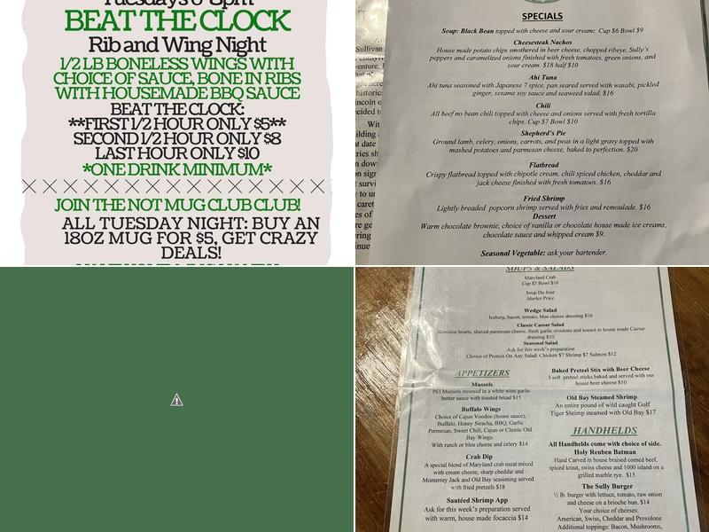 Sully's Irish Pub Menu