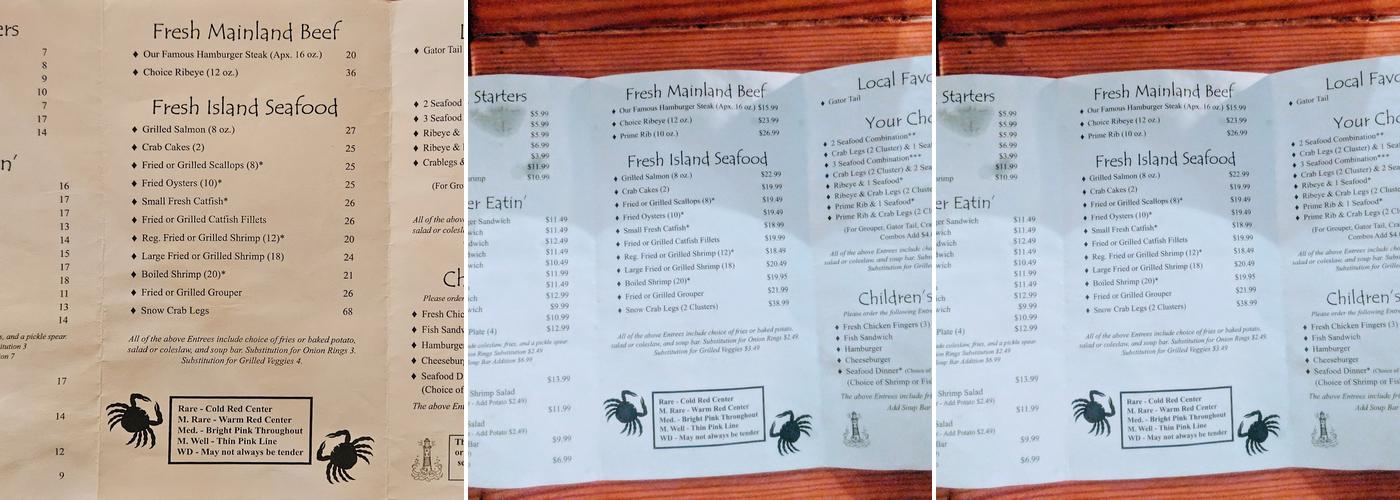 Oak Island Crab House Menu
