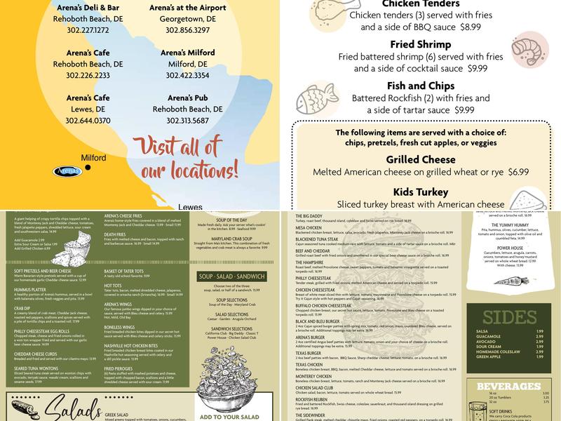 Arena's Milford Menu