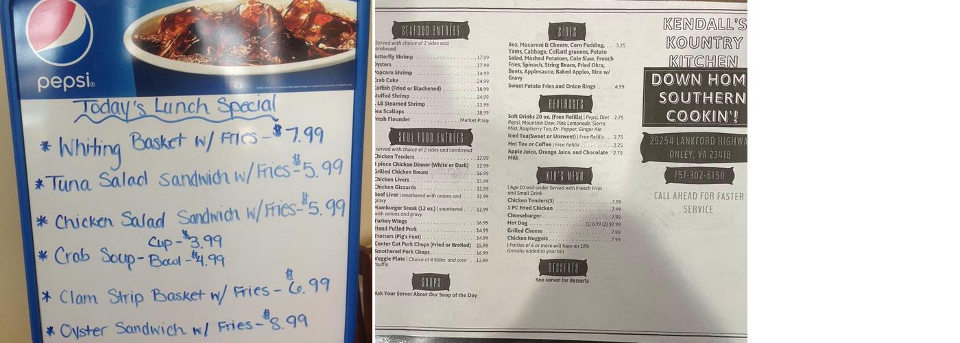 Kendall's Kountry Kitchen Menu