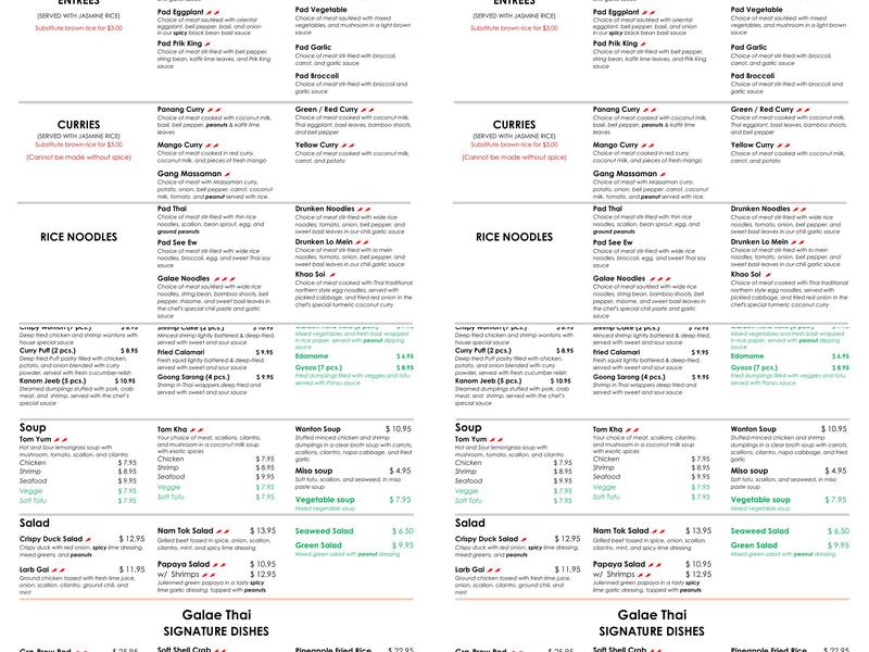 Galae Thai Menu