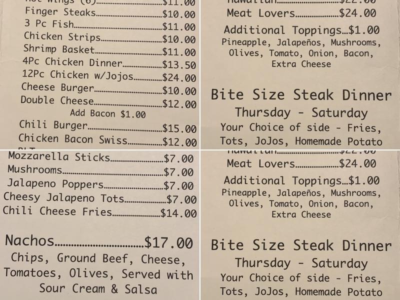 Woody's on the Prarie Menu