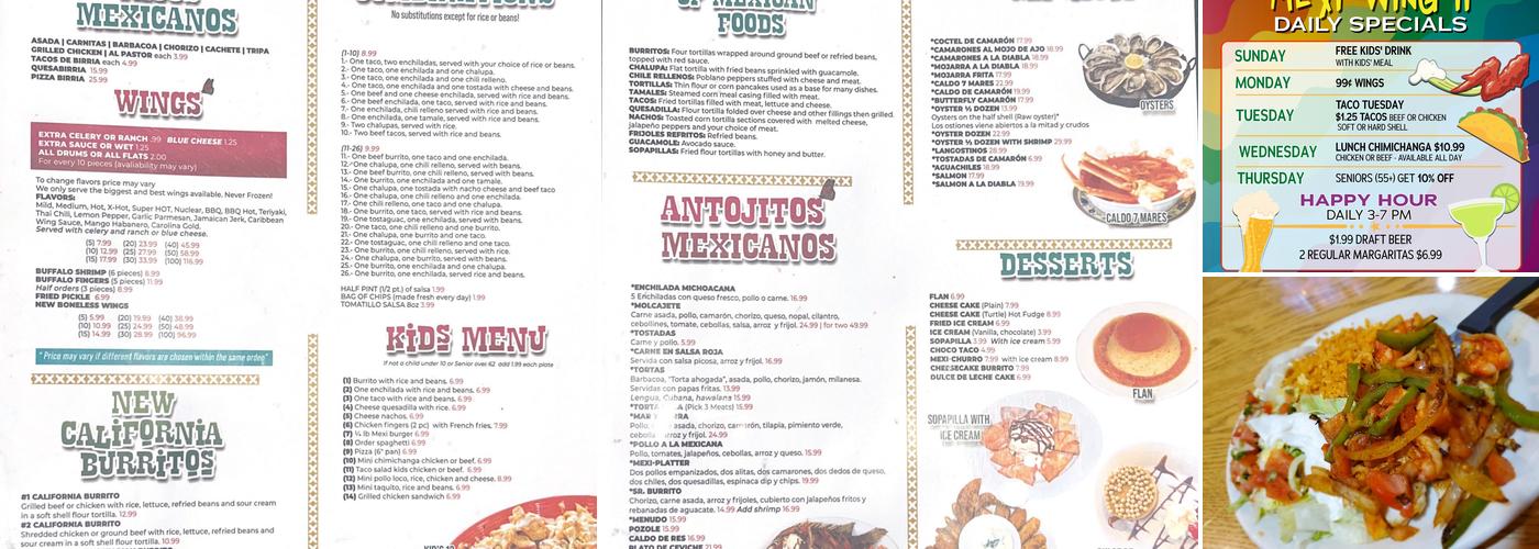 Mexi-Wing II Menu