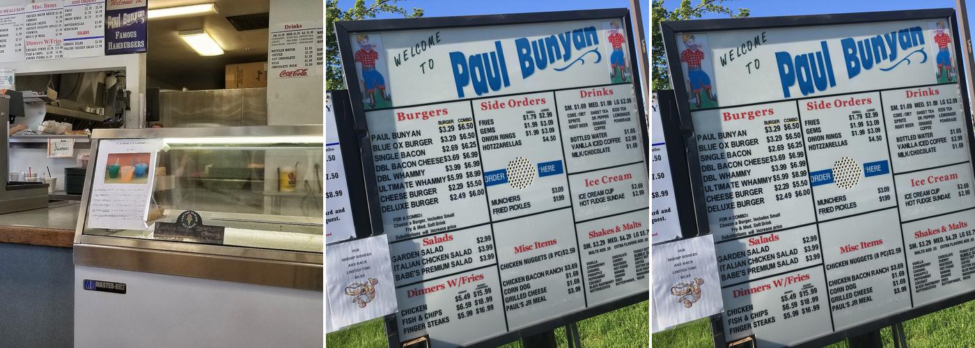 Paul Bunyan Menu