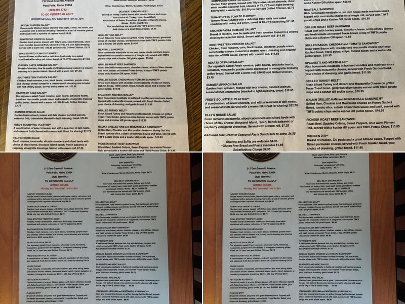 Tilly's Restaurant Menu