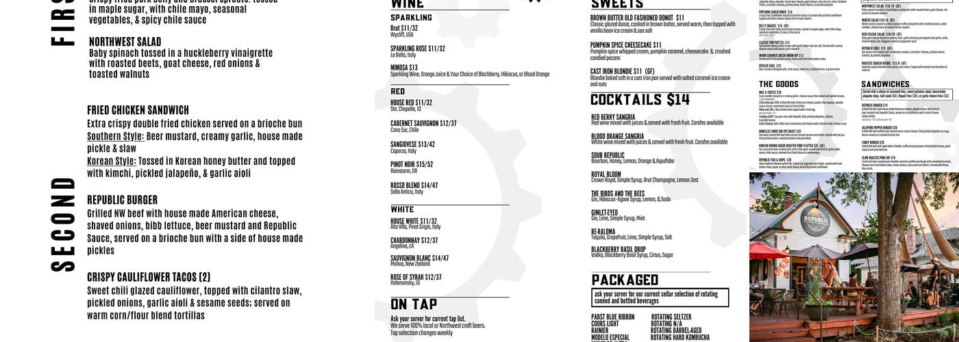 Republic Kitchen+Taphouse Menu