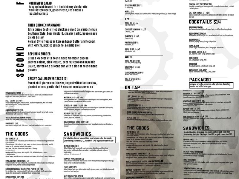 Republic Kitchen+Taphouse Menu