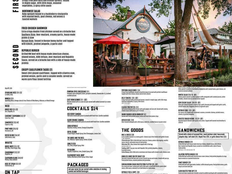 Republic Kitchen+Taphouse Menu