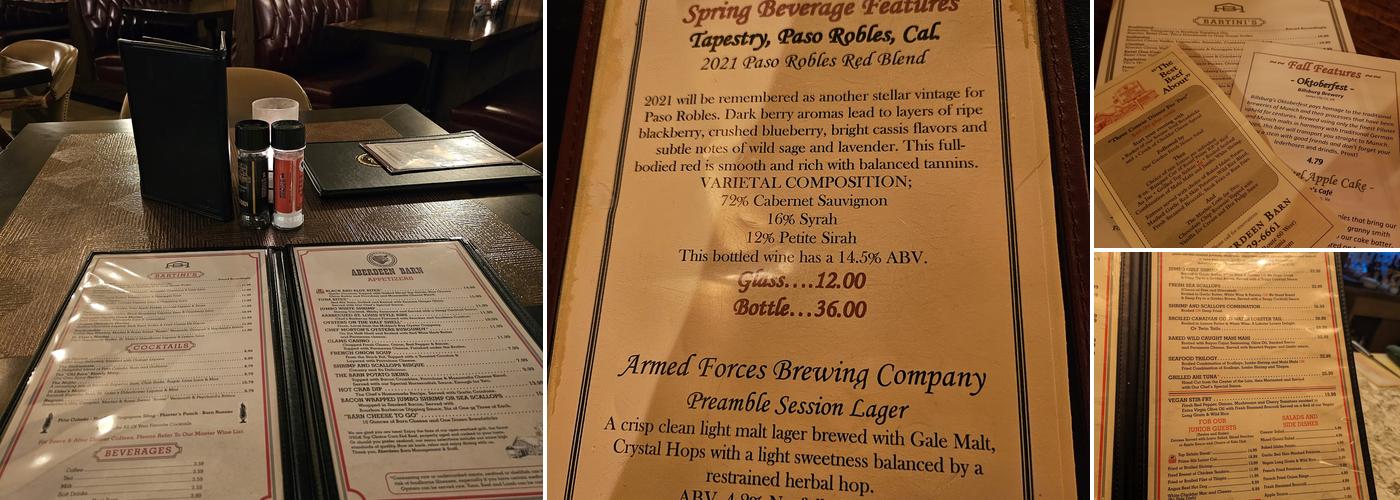 Aberdeen Barn Steakhouse Menu