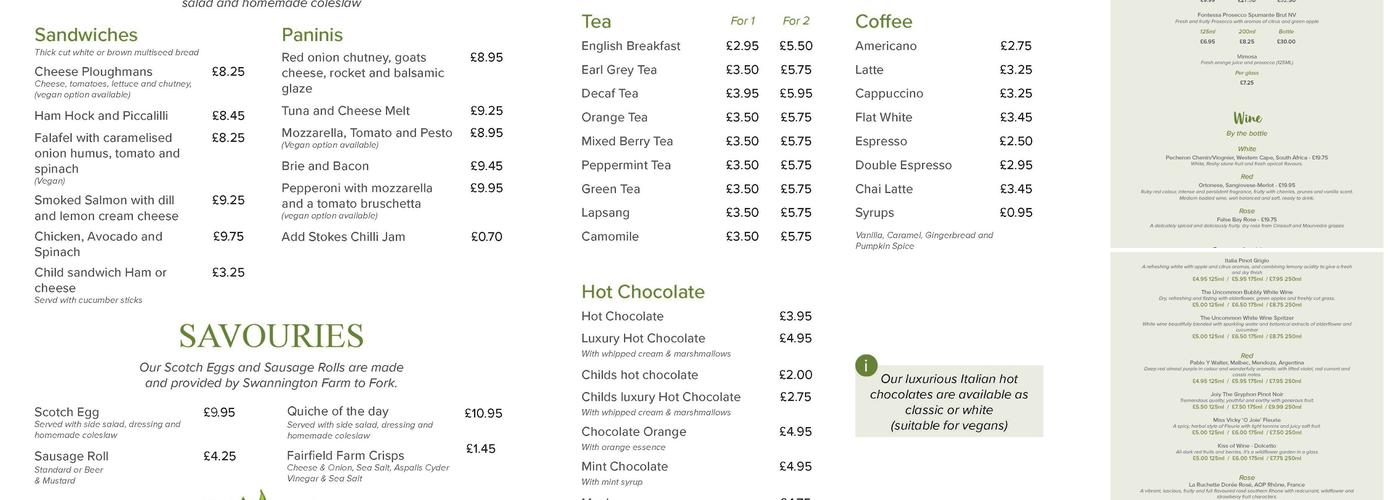 The Orangery Tea Room Menu