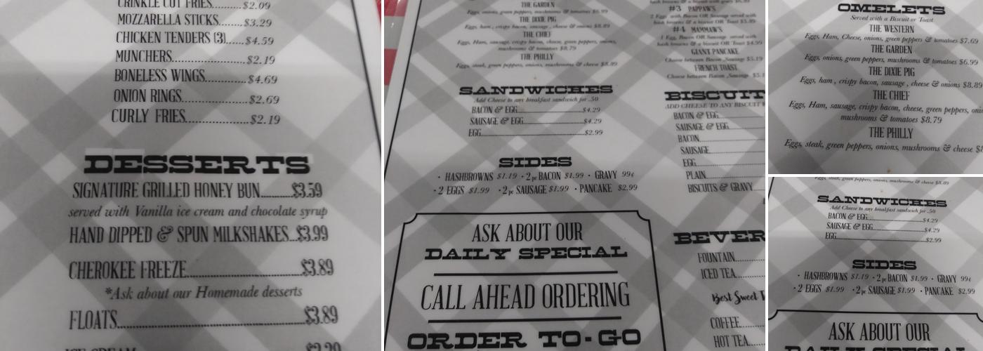 Greenback Diner Menu