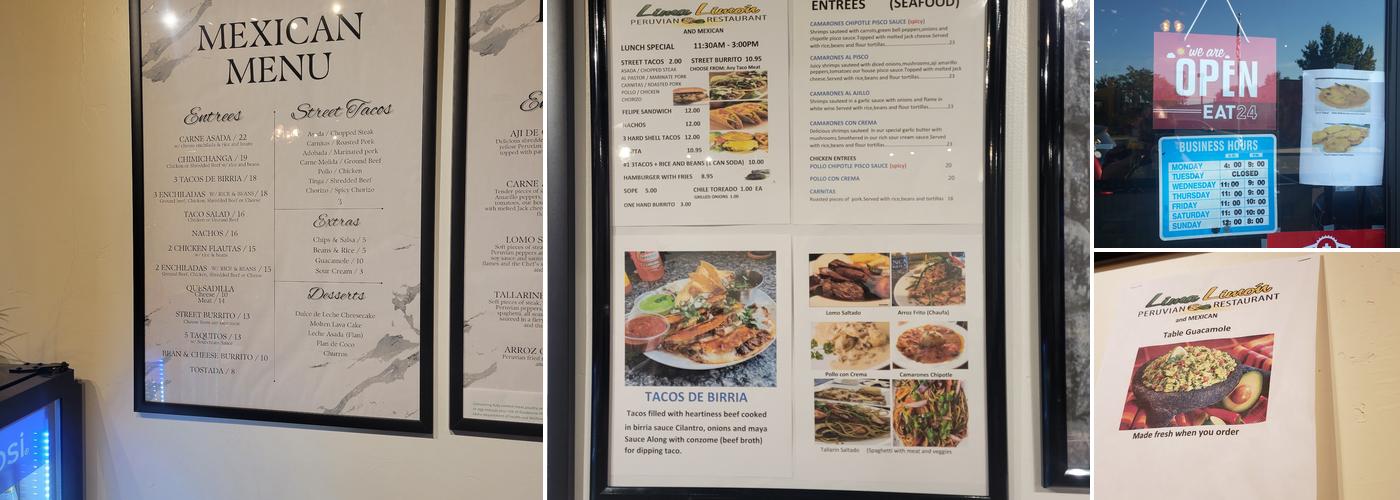 Lima Limon Peruvian Menu