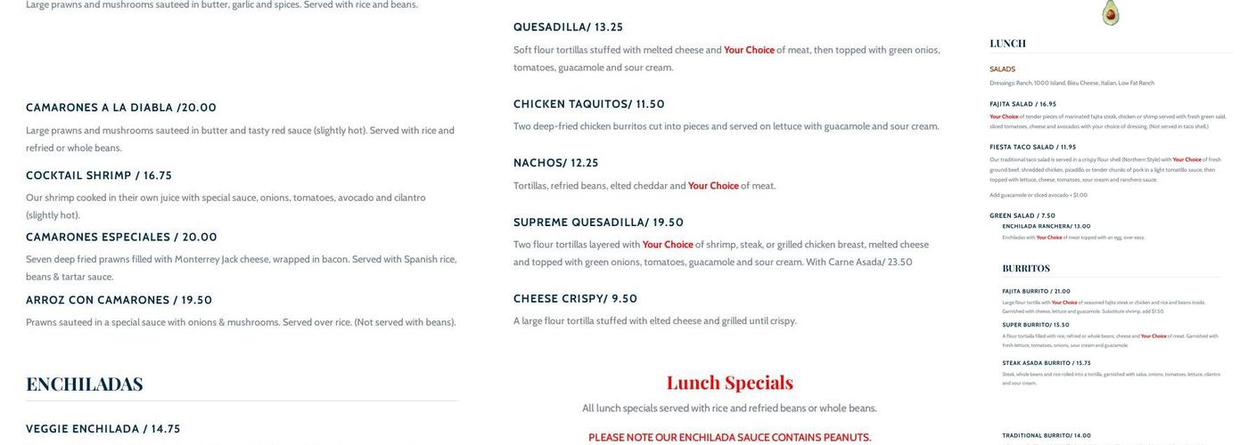 Fiesta Guadalajara Menu