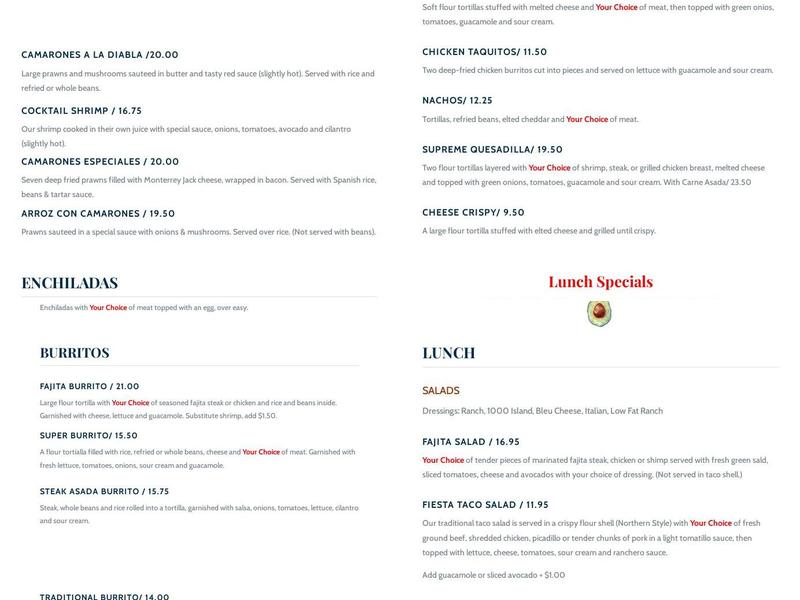 Fiesta Guadalajara Menu