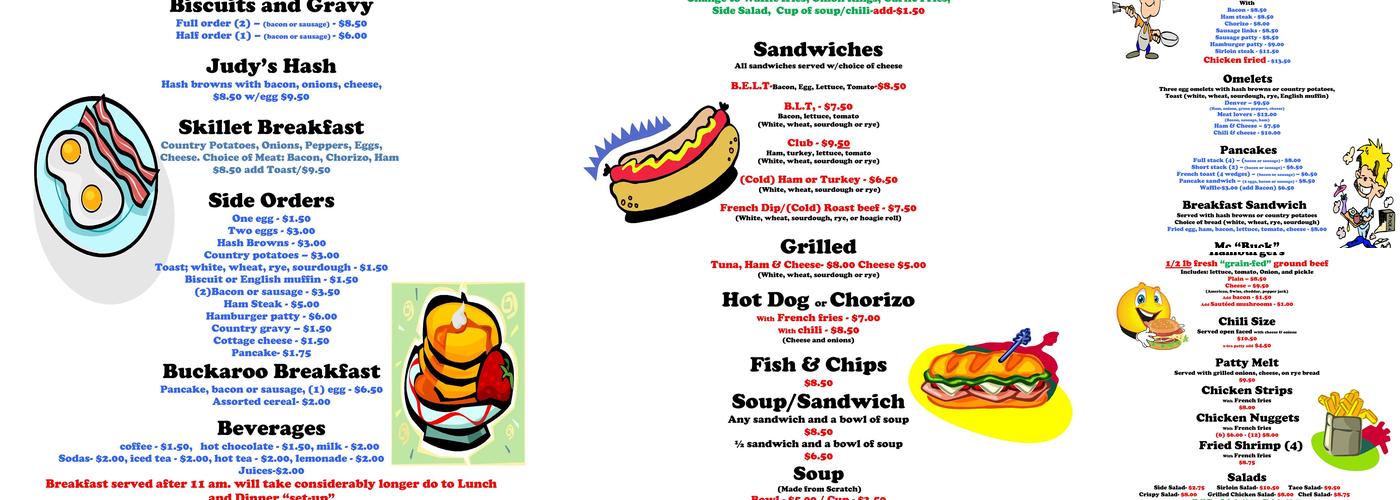 Buck's Saloon & Steakhouse Menu