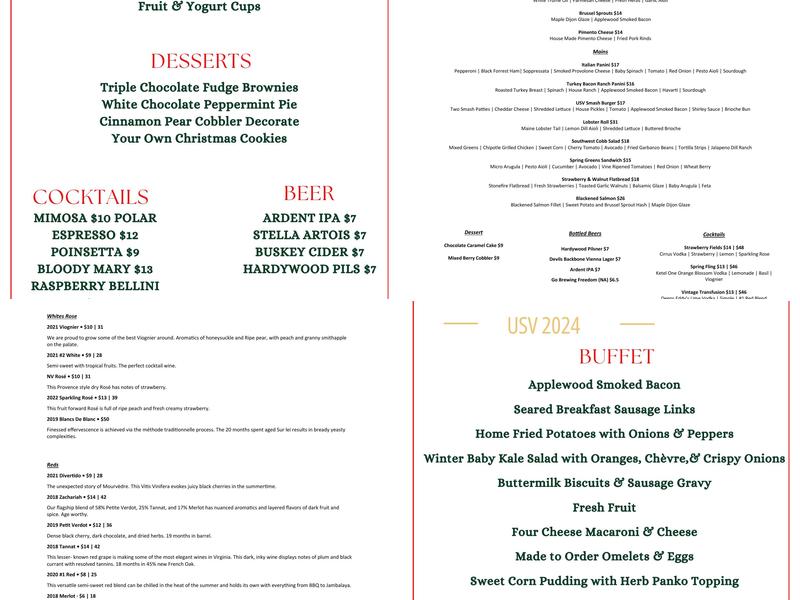 Upper Shirley Vineyards Menu