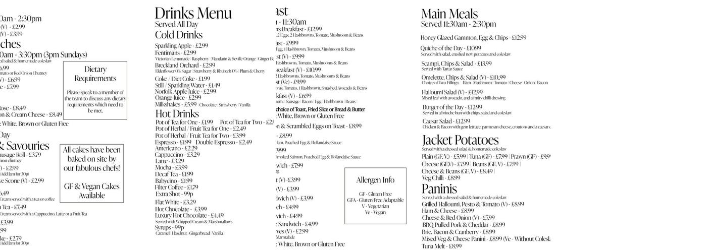 Aylsham Garden & Leisure, Farm & Cafe Menu