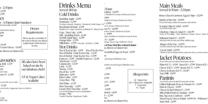 Aylsham Garden & Leisure, Farm & Cafe Menu