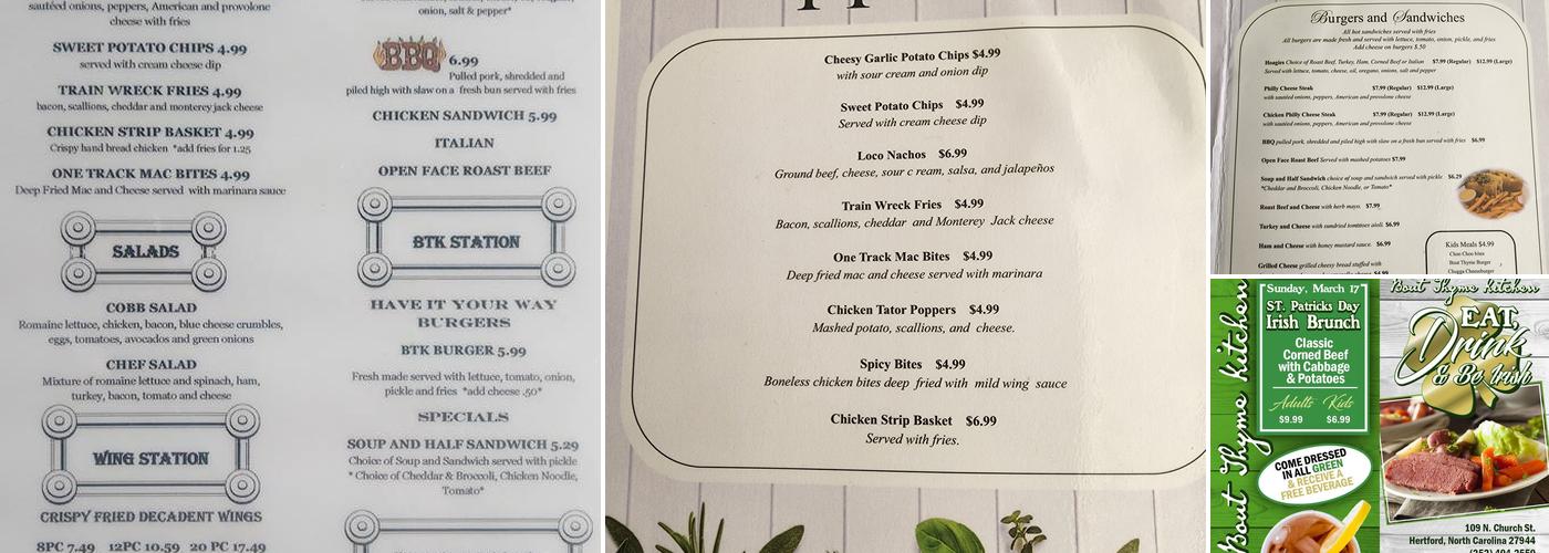 Bout Thyme Kitchen and Bakery Menu