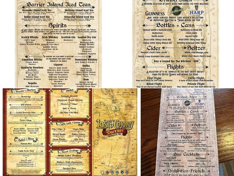 Lost Colony Tavern Menu