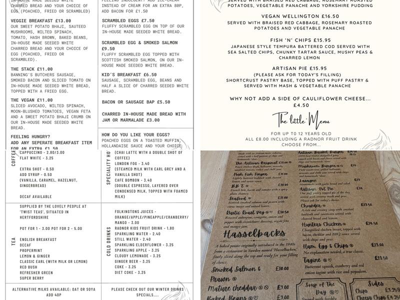 Artisan Café Menu