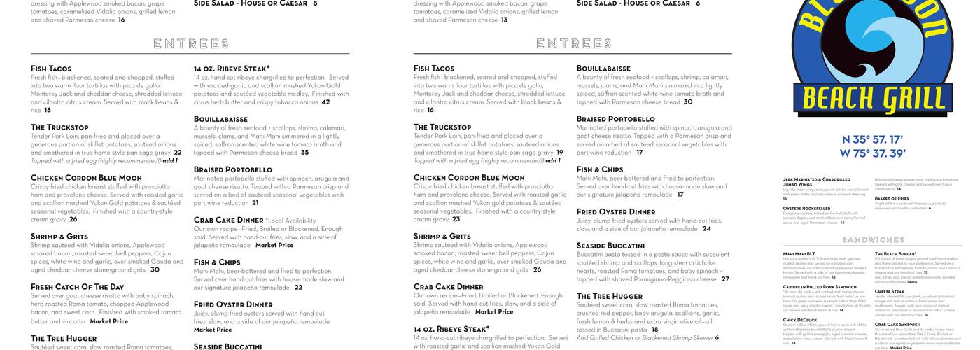 Blue Moon Beach Grill Menu