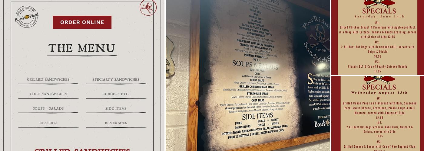 Poor Richards Sandwich Shop Menu