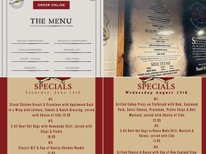 Poor Richards Sandwich Shop Menu