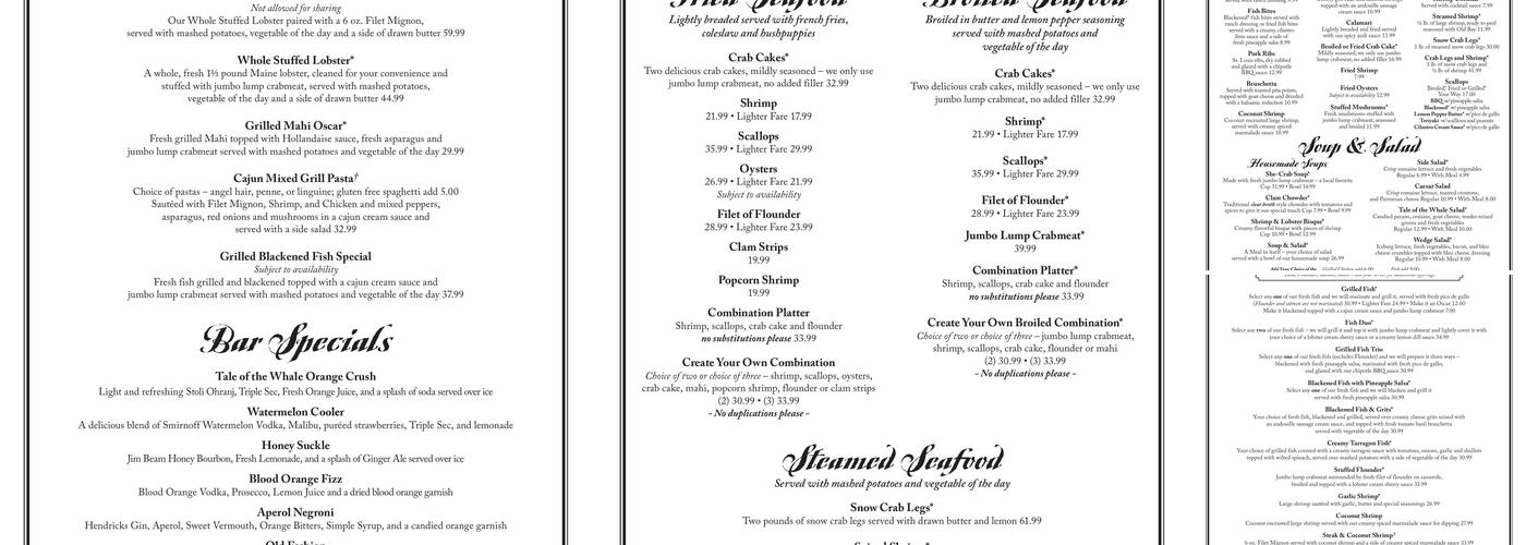 Tale of the Whale Menu