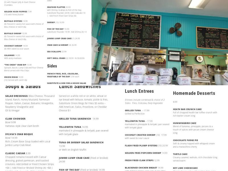 Sugar Creek Seafood Restaurant Menu