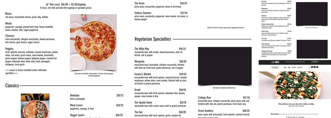 Nags Head Pizza Company Menu