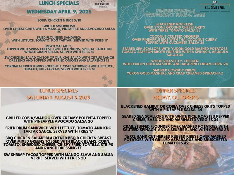 The Kill Devil Grill Menu