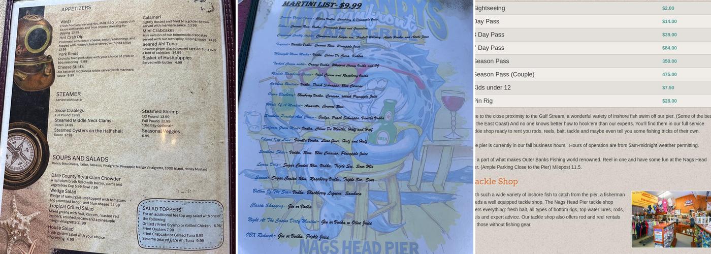 Captain Andy's Menu