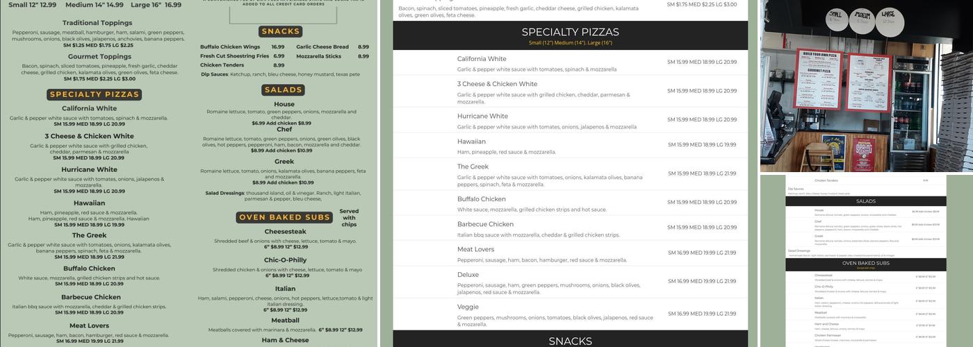 Pizzazz Pizza of Nags Head Menu