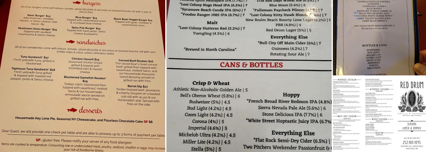 Red Drum Grill & Tap House Menu