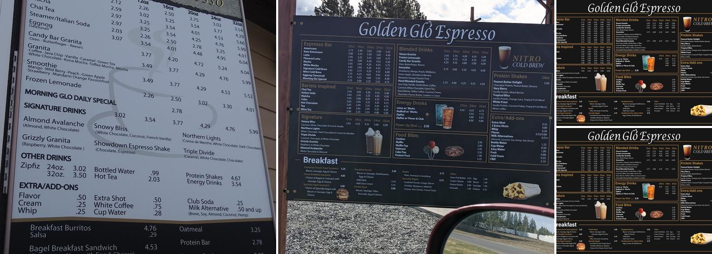 Golden Glo Espresso Menu