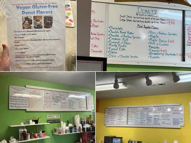 Donutz On a Stick and Ice Cream Menu