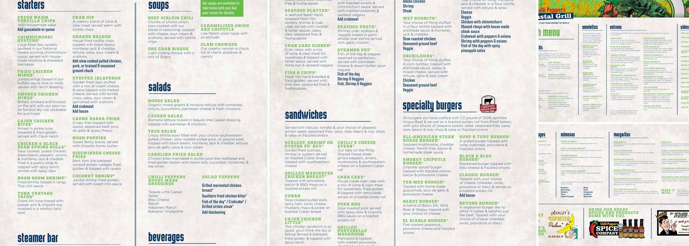 Chilli Peppers Coastal Grill Menu