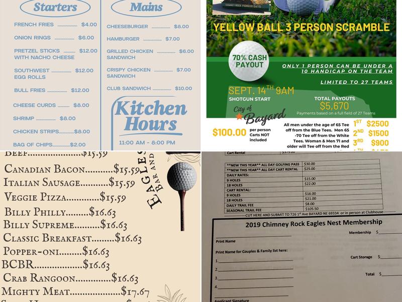 Chimney Rock Golf Course and Restaurant Menu