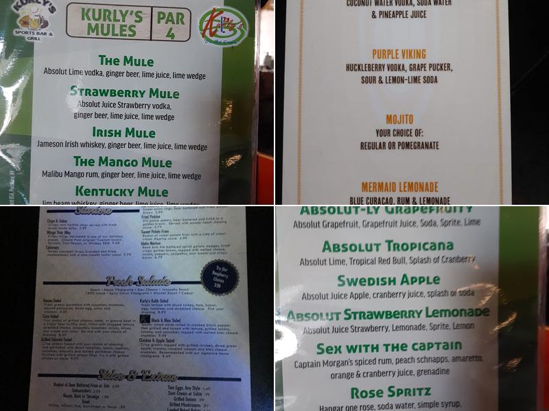 Kurly's Sports Bar & Grill Menu