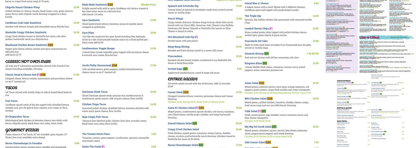 Barefoot Bernie's Tropical Grill & Bar Menu