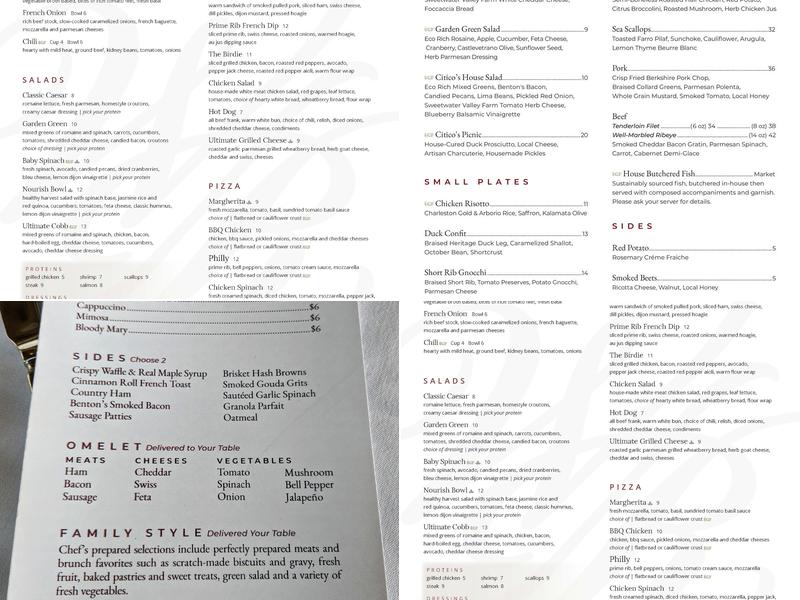 Citico’s Restaurant At WindRiver Menu