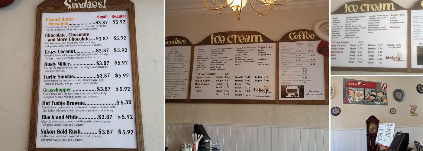 Tic Toc Ice Cream Menu