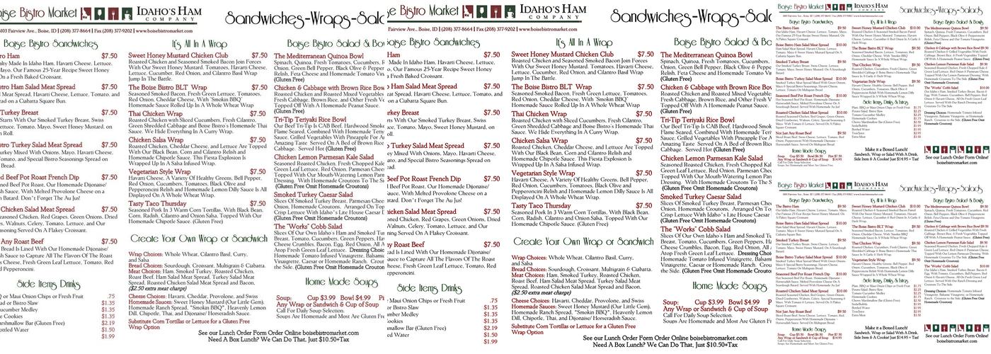 Boise Bistro Market Menu