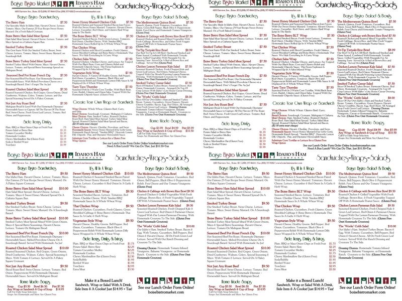 Boise Bistro Market Menu