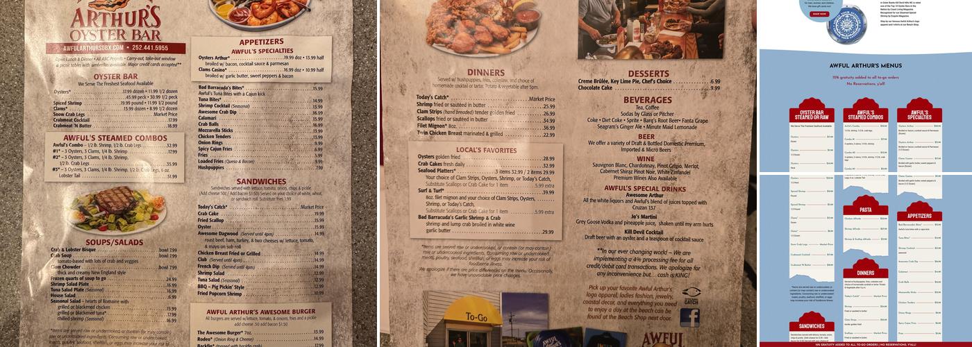 Awful Arthur's Oyster Bar Menu