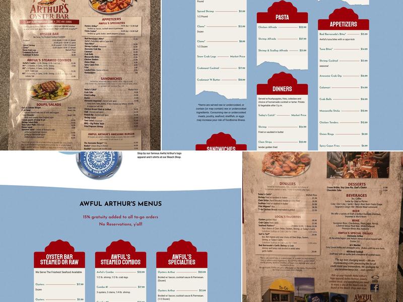 Awful Arthur's Oyster Bar Menu